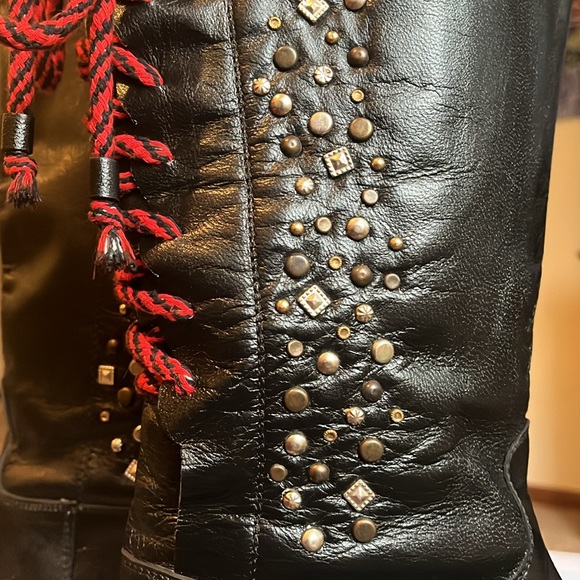 Safari Exotic Leather black studded heeled riding boots women size 9.5 - Picture 2 of 16